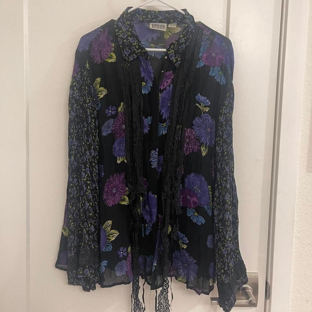 Vintage Purple Whimseygoth Lace Ribbon Blouse Fairycore